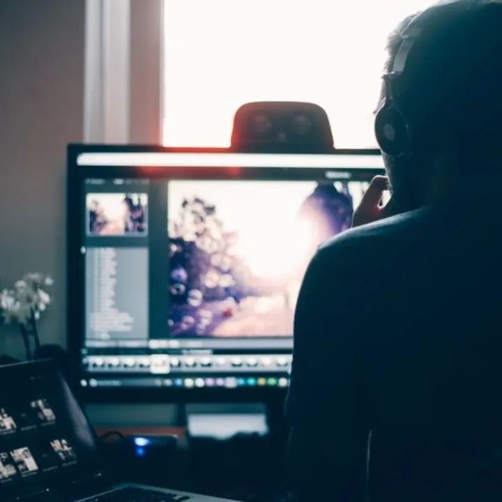 Someone editing photos at a monitor
